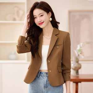 Women's Casual Blazer Black Slim Fit Short Jacket With Pocket No-Wrinkle Treatment Solid Color Polyester Fabric - Product Image 3