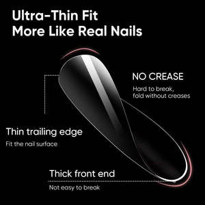 Tips Kuku <span class=keywords><strong>Gel</strong></span> Pendek Lembut Alami Bentuk Almond, Tanpa Lipatan, Ultra Tipis, OEM Pabrik, Full Cover Transparan, 750 Pcs, 15 Ukuran - Product Image 6