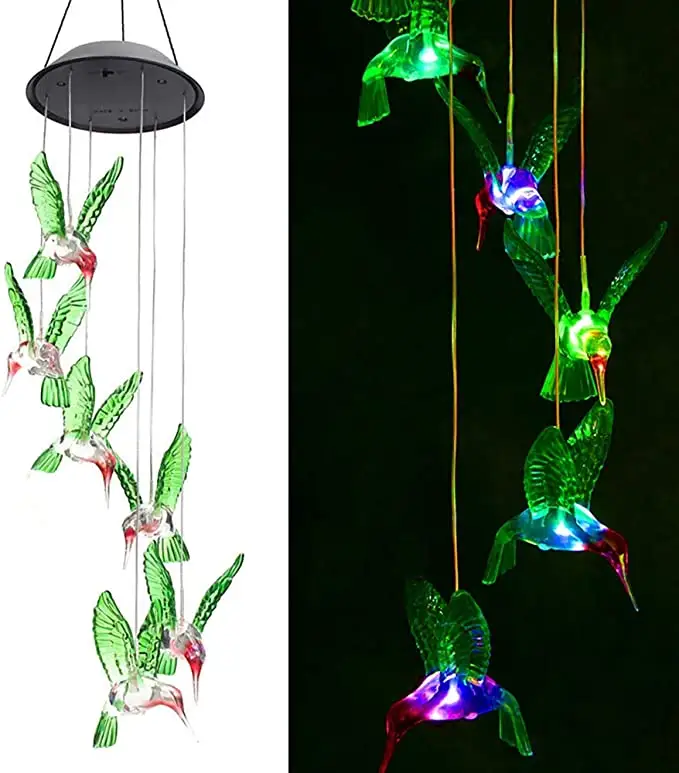 Automatische Licht Kleur Veranderende Mobiele Opknoping Led Solar Hummingbird Wind Chime Light Lamp Outdoor Voor Huis Tuin Decoratie