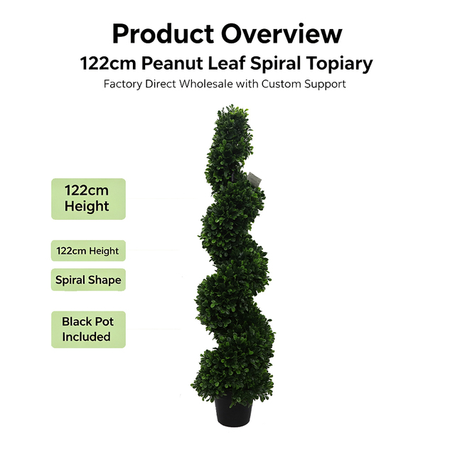 122cm Artificial Peanut Leaf Spiral Tree Faux Plant Potted Topiary for Home Office Living Room Table Shelf Indoor Decor