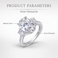 Bague de fiançailles en moissanite pour femme en argent sterling 925, coupe ovale, trois pierres, pierre latérale en poire, tige fendue, pavé