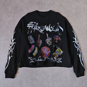 Streetwear <span class=keywords><strong>nera</strong></span> felpa grafica con stampa Dtg <span class=keywords><strong>termica</strong></span> personalizzata cotone Oversize Waffle camicie a maniche lunghe per gli uomini - Product Image 3