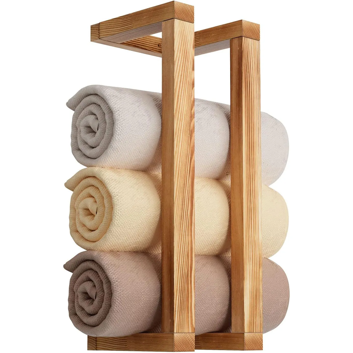 Portasciugamani in legno per bagno, portasciugamani a parete con strumento di installazione, portasciugamani decorativo in pino per asciugamani arrotolati