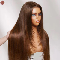 Peluca de Cabello Humano Liso Sedoso 13x4 5x5 Marrón con Encaje Frontal HD Sin Pegamento Pre-Desplumada para Mujeres Negras Estilo Bob Largo de Aspecto Natural