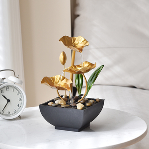 USB alimentato relax in metallo decorativo acqua interna fontana tre strati di loto per ufficio casa e camera da letto - Product Image 3