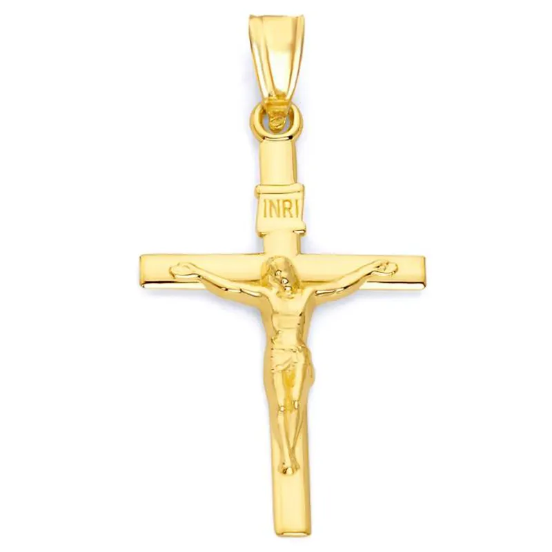 Phổ biến 14K bất Rắn vàng crucifix inri chữ thập quyến rũ xinh xắn chữ thập Mặt dây chuyền