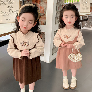 Vestido de Suéter para Niñas, Estilo Nuevo de Primavera y Otoño, Ropa Infantil a la Moda, Vestido de Princesa de Manga Larga Tejido para Bebés - Product Image 1