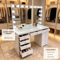 Coiffeuse Maquillage avec Grand Miroir et Lumières LED à Luminosité Réglable, Table de Coiffure pour Chambre avec 13 Tiroirs