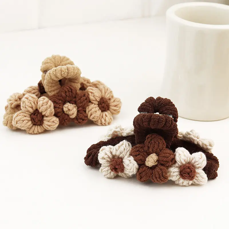 Flower Crochet Accesorios Para Mujer Claw Clip 12cm Jumbo Large Shark Hair Clamp Clip Customize Wool Knitted Hair Claw For Girls