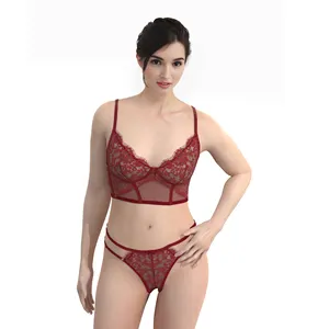Women's Custom Hot Sexy Lingerie For Lady Lace Embroidery Lingerie Bra And Panties Sets