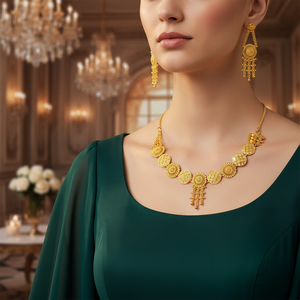 Elegant 24K Gold Plated Trendy Flower <b>Box</b> Chain <b>Necklace</b> <b>Jewelry</b> Set for Women-Wedding & Party Charm - Product Image 3
