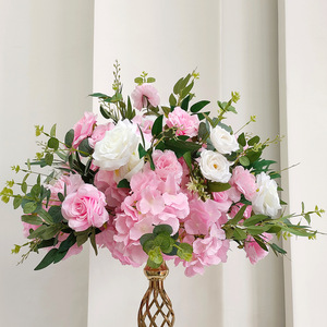 Arrangement floral artificiel bleu grisâtre classique, roses et œillets mélangés, fait main, haute simulation, centre de table de mariage - Product Image 6