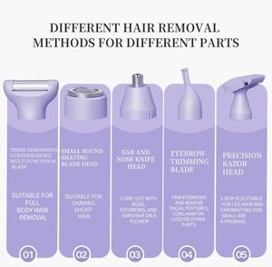 Rasoir électrique 5 en 1 pour femmes, rasoir pour femmes, tondeuse pour poils du corps, pour les aisselles, le bikini, les bras, les jambes, le visage, la <span class=keywords><strong>moustache</strong></span>, portable, indolore - Product Image 4