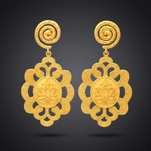 Boucles d'oreilles ethniques unisexes en laiton plaqué or 24 carats et rhodium, serties de pierres précieuses certifiées, style griffe, collection unique pour femmes et jeunes filles, inspiration Rajasthan - Product Image 3