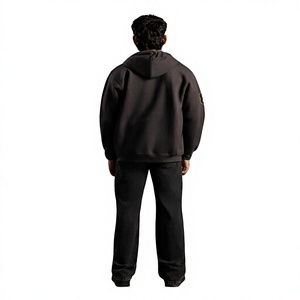 Men Black Zip-Up Hoodie Cotton French Terry Regular Fit Casual Autumn Wear Custom Logo Back 370g Silk Screen Printed Pocket - Product Image 6