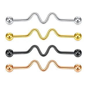 1 Stück Außennadel Edelstahl Industrie-Legger Piercing 14G 38mm W-Form Ohr Piercing Schmuck