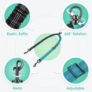 Correa Retráctil para Perros 2 en 1, Correa Doble para Dos Perros, Correa de Paseo Antitirones con Cinturón de Seguridad para Coche para Perros Grandes - Product Image 6