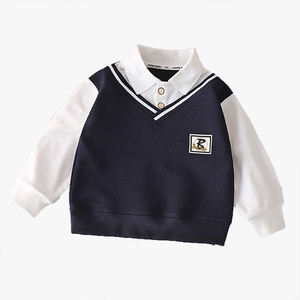 Polo à revers pour garçons, nouveau style automne, sweat-shirt style britannique, design deux-en-un, haut polyvalent et tendance pour enfants plus âgés - Product Image 5