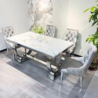 Table à manger de luxe avec plateau en marbre + ensemble de chaises rembourrées - Essentiels élégants et robustes pour la salle à manger