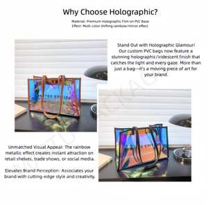 กระเป๋าถือ<span class=keywords><strong>พ</strong></span>ีวีซีโฮโลแกรม, กระเป๋าช้อปปิ้งสีรุ้งขนาดใหญ่, กระเป๋าชายหาดทันสมัยและกันน้ำพร้อมโลโก้แบบกำหนดเอง - Product Image 5