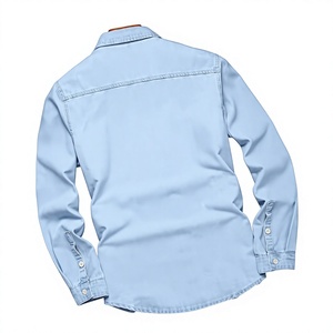 Camisa de Manga Larga de Algodón Azul Claro para Hombre, con Bolsillos en el Pecho, Corte Regular, Cuello Clásico, para Primavera - Product Image 2