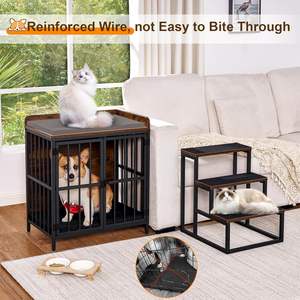 Perrera de madera marrón rústica para perros, puertas dobles, muebles de caja para perros de interior con cojín, cama resistente para mascotas, perros pequeños/medianos - Product Image 6