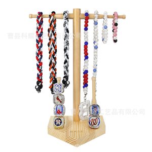 Soporte de Madera para Joyería con Diseño de Bate de Béisbol, Expositor de Escritorio de Madera Natural con Patrón Grabado con Láser - Product Image 5