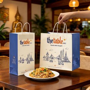Wholesale Custom Eco-Friendly Recyclable Biodegradable Disposable Offset Printed Kraft Paper <b>Bags</b> for Restaurant Thai Food - Product Image 1