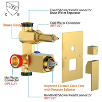 Ensemble de robinetterie de douche et de bain mural Aquacubic Gold, corps en laiton dissimulé, mitigeur pour bain et douche