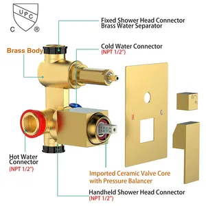 Aquacubic Wall Mounted Gold Complete Hidden Bath Brass Bath And Shower Faucet Set Mixer