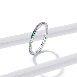 Anillo Fino de Plata de Ley S925 con Zirconia de Color Degradado Arcoíris, Anillo Apilable de Plata, Tendencia 2026 - Product Image 4
