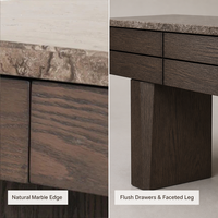Bureau en marbre avec 2 tiroirs et pieds en dalle, bureau d'écriture en pierre pour bureau à domicile, bureau moderne avec structure en chêne pour maison et hôtel
