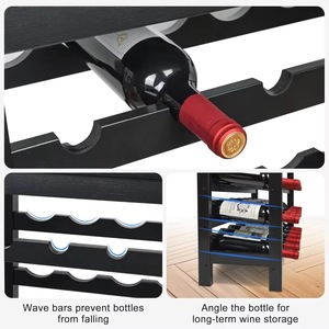 A 7-tier freestanding bamboo wine rack with <b>tabletop</b> storage, capable of holding 42 bottles for a modern home kitchen and - Product Image 4