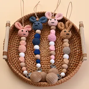 Ins handmade bé móc Bunny núm vú Clip Beech gỗ núm vú giả Clip Teether