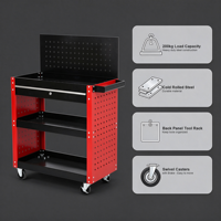 Armoire à outils roulante avec tiroir verrouillable (clé de sécurité) et panneau perforé, capacité de charge 200 kg, chariot en acier à 3 niveaux, revêtement poudré, robuste