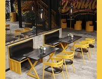 Canapé de restaurant rembourré en PU imperméable, banquette murale, ensemble table ronde et chaises pour bistro et restaurant