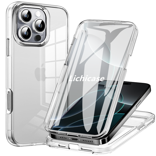 Lichicase Full Coverage Clear Transparent TPU Hybrid PC Phone Case for OPPO A5 A5X Shockproof Back Cover