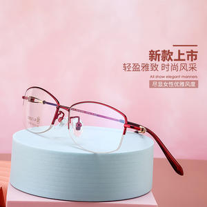 Montures de lunettes pour femmes en titane pur, demi-cerclées rectangulaires, légères, design ovale, 8758, verres en résine, origine Danyang - Product Image 2