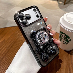 เคสโทรศัพท์เคลือบกลิตเตอร์ลายหมีน่ารัก สำหรับ iPhone 17 16 15 14 13 12 11 Pro Max พร้อมขาตั้ง - Product Image 3