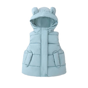 Si mignon bébé garçons filles à capuche vers le bas gilet hiver léger <span class=keywords><strong>sans</strong></span> manches oreilles d'ours fermeture éclair veste - Product Image 3
