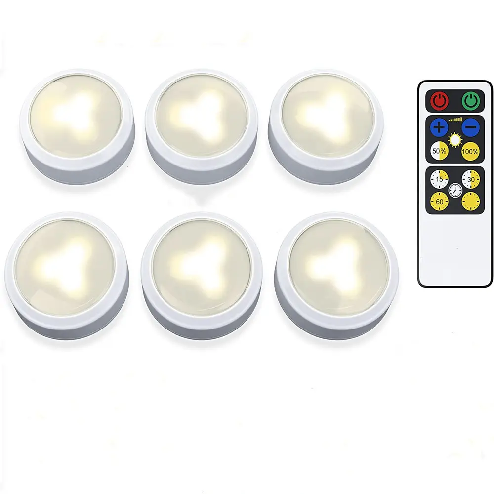 6Pack Ultra Bright Wireless LED Puck Light With Remote Control Kitchen Under Cabinet Lights Battery Operated Tap Push Light