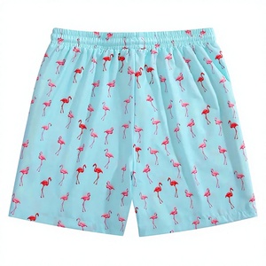 Shorts de Baño para Hombre con Estampado de Flamencos, Cintura Elástica, Casuales, de Verano, Color Azul Claro, Poliéster, Secado Rápido - Product Image 1