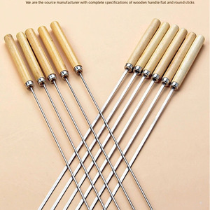 Outil de barbecue en gros Manche en bois <span class=keywords><strong>Brochette</strong></span> de <span class=keywords><strong>kebab</strong></span> en acier inoxydable Brochettes de viande - Product Image 5