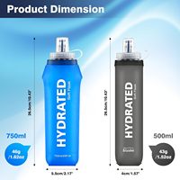 Bouteille d'eau souple pliable en TPU sans BPA, anti-fuite, personnalisable, type pression, 150 ml, 250 ml, 500 ml, pour le sport, vente en gros