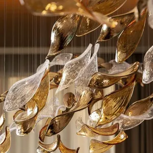 럭셔리 사용자 정의 샹들리에 램프 천장 매달려 유리 현대 긴 대형 조명 홀 호텔 로비 LED 펜던트 샹들리에 빛