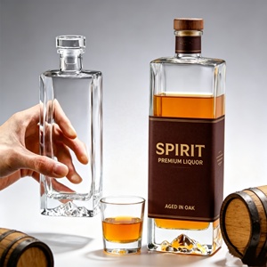Bottiglie di Vetro Piatto Personalizzate per Liquori 250ml/500ml/1L con Logo Stampato a Colori e Tappi in Sughero per Whisky, Tequila, <span class=keywords><strong>Vodka</strong></span> - Product Image 1