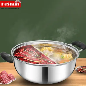 Factory Direct Kitchen Stainless Steel Casserole Soup Stockpot Hot Pot Cooking Pot 2 Compartments Hotpot