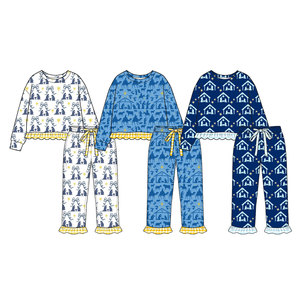 Tenues de Noël personnalisées pour bébés filles avec imprimé étoiles de la Nativité, vêtements assortis pour sœurs, en coton biologique et élasthanne, vêtements longs, vente en gros - Product Image 2