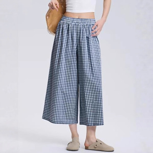 Pantalon décontracté pour <span class=keywords><strong>femme</strong></span> à carreaux, coupe large, taille haute, jambe droite, style Sehe Fashion - Product Image 3