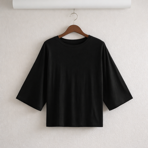 Lässiges Einfarbiges O-Ausschnitt Dreiviertelärmel Locker Sitzendes Atmungsaktives Gestricktes Basic-Oberteil für Damen Frühling T-Shirts - Product Image 5